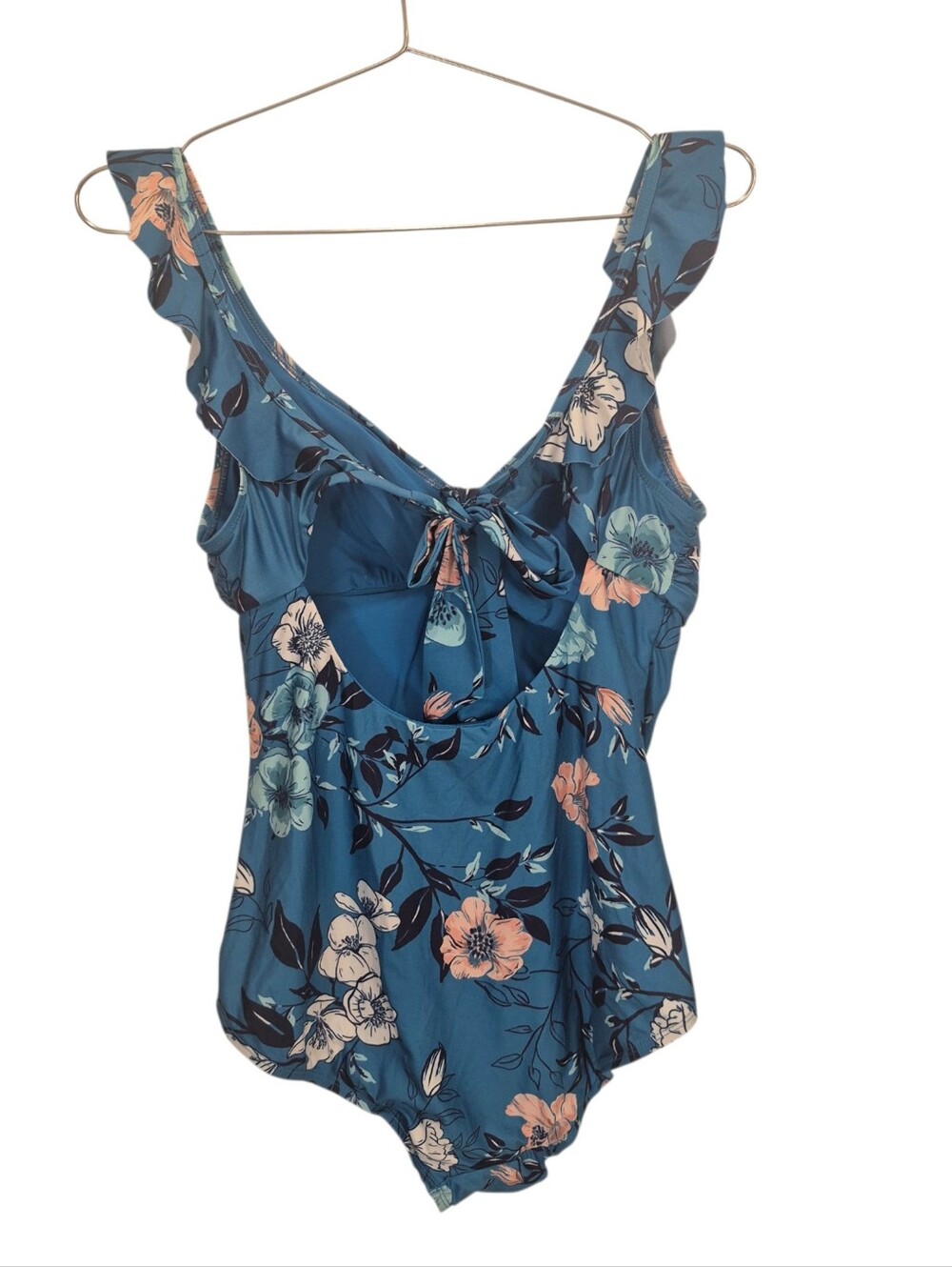 Modcloth Blue Floral Ome Piece Swimsuit Swim Size Large Ruffle